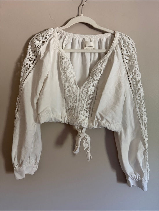 Anthropologie Tops - Crochet-Detail Tie-Hem Women's Top - White